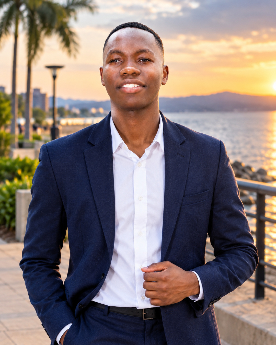 A quiet reminder that confidence is built one brave step at a time. A polished portrait concept for professional presence and personal branding.